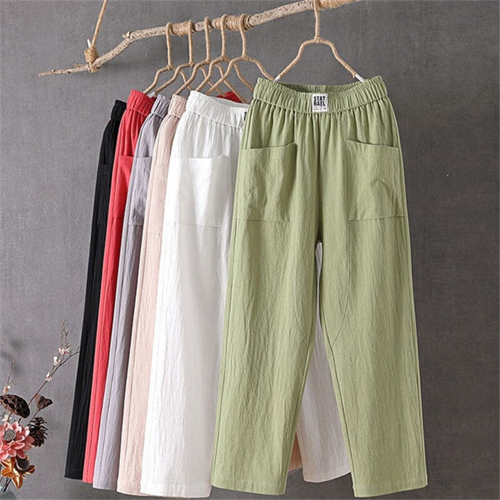 Pantalon Décontracté Homme en Lin et Coton avec Ceinture Élastique et Poches Latérales - Confort et Style Printanier-4