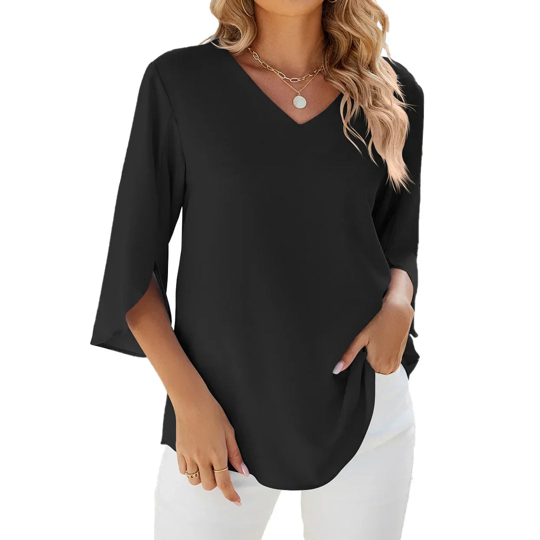 Variant image for Chemisier Femme Chic Col en V Léger – Blouse Blanche Femme Confortable pour Jours Chauds-11