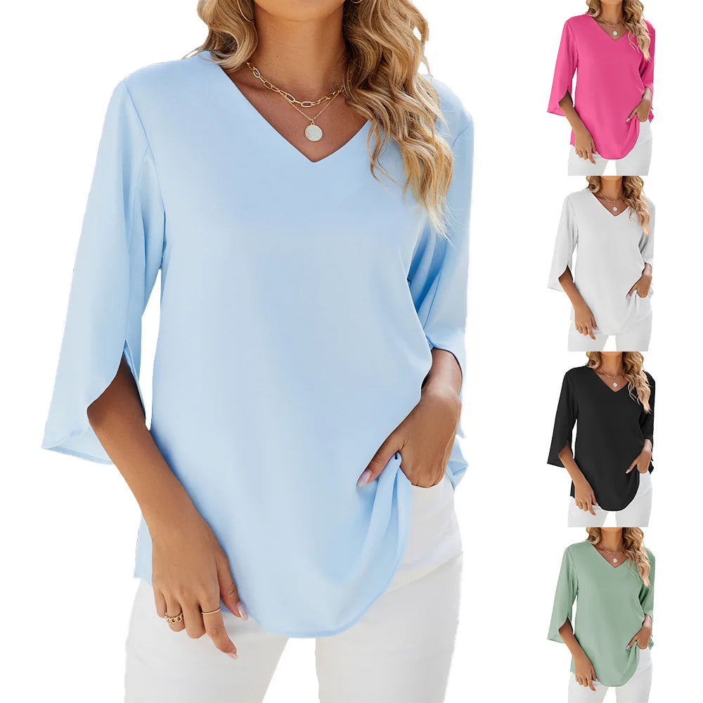 Chemisier Femme Chic Col en V Léger – Blouse Blanche Femme Confortable pour Jours Chauds-6