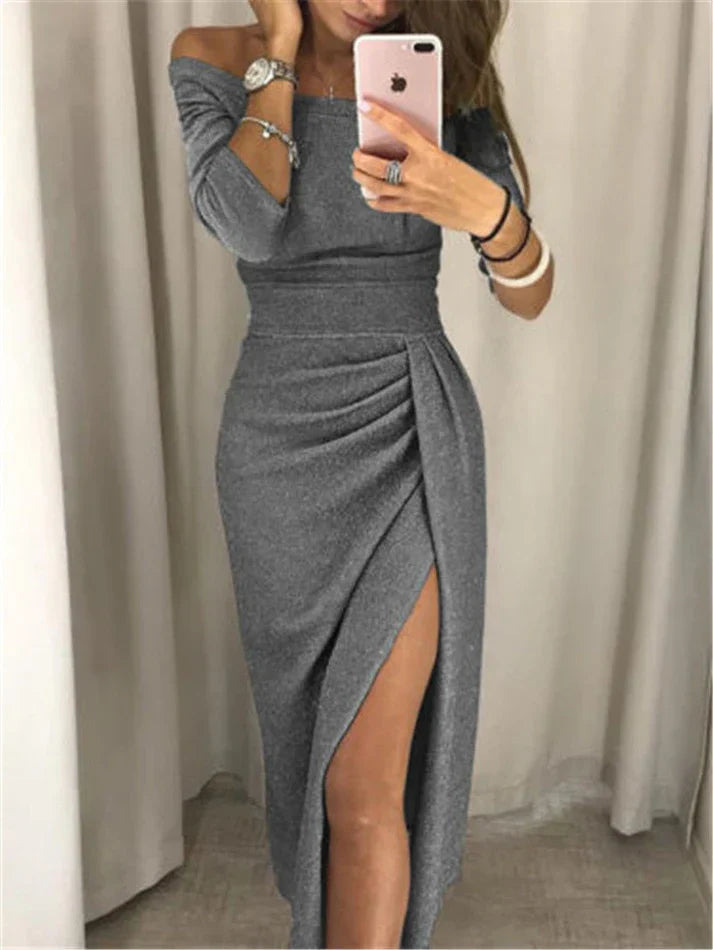 Robe Longue Femme Scintillante à Épaules Dénudées – Élégante Robe de Soirée pour Galas et Occasions Spéciales-4