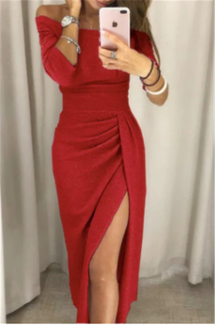 Robe Longue Femme Scintillante à Épaules Dénudées – Élégante Robe de Soirée pour Galas et Occasions Spéciales-5
