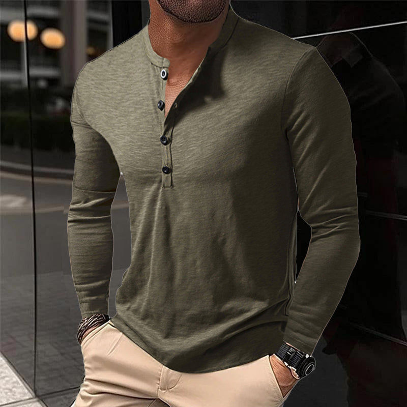 Tee Shirt Homme À Manches Longues Henley, Col Boutonné, Confort en Coton Doux – Style Décontracté-2