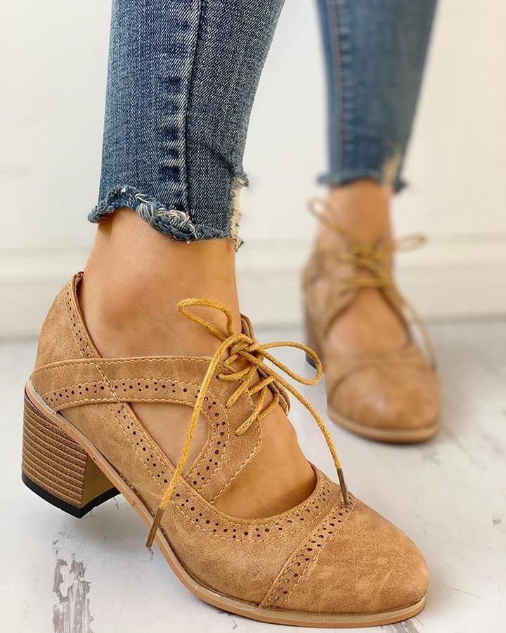 Bottes à Talons Brogue Confortables en Cuir PU pour Femme - Élégantes et Idéales pour le Quotidien-2