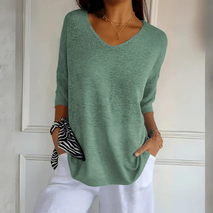 Variant image for Haut Détendu en Viscose et Polyester – Haut Élégant Col en V et Manches Trois Quarts pour Style Quotidien-33