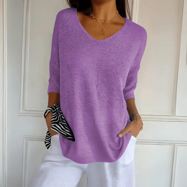 Variant image for Haut Détendu en Viscose et Polyester – Haut Élégant Col en V et Manches Trois Quarts pour Style Quotidien-41