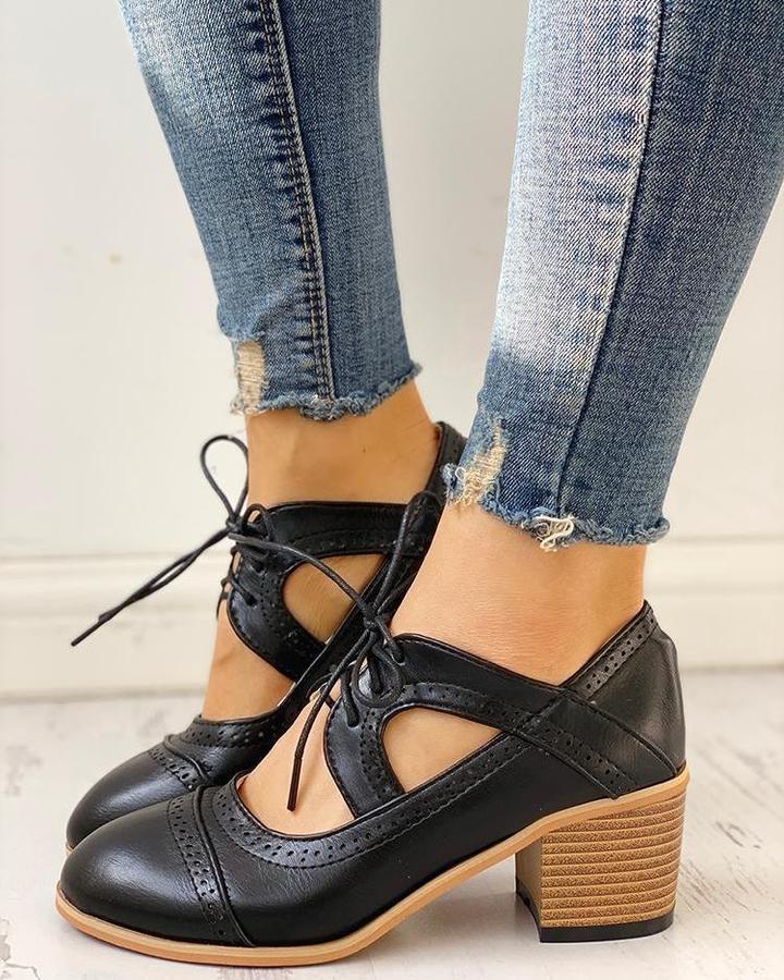 Bottes à Talons Brogue Confortables en Cuir PU pour Femme - Élégantes et Idéales pour le Quotidien-1