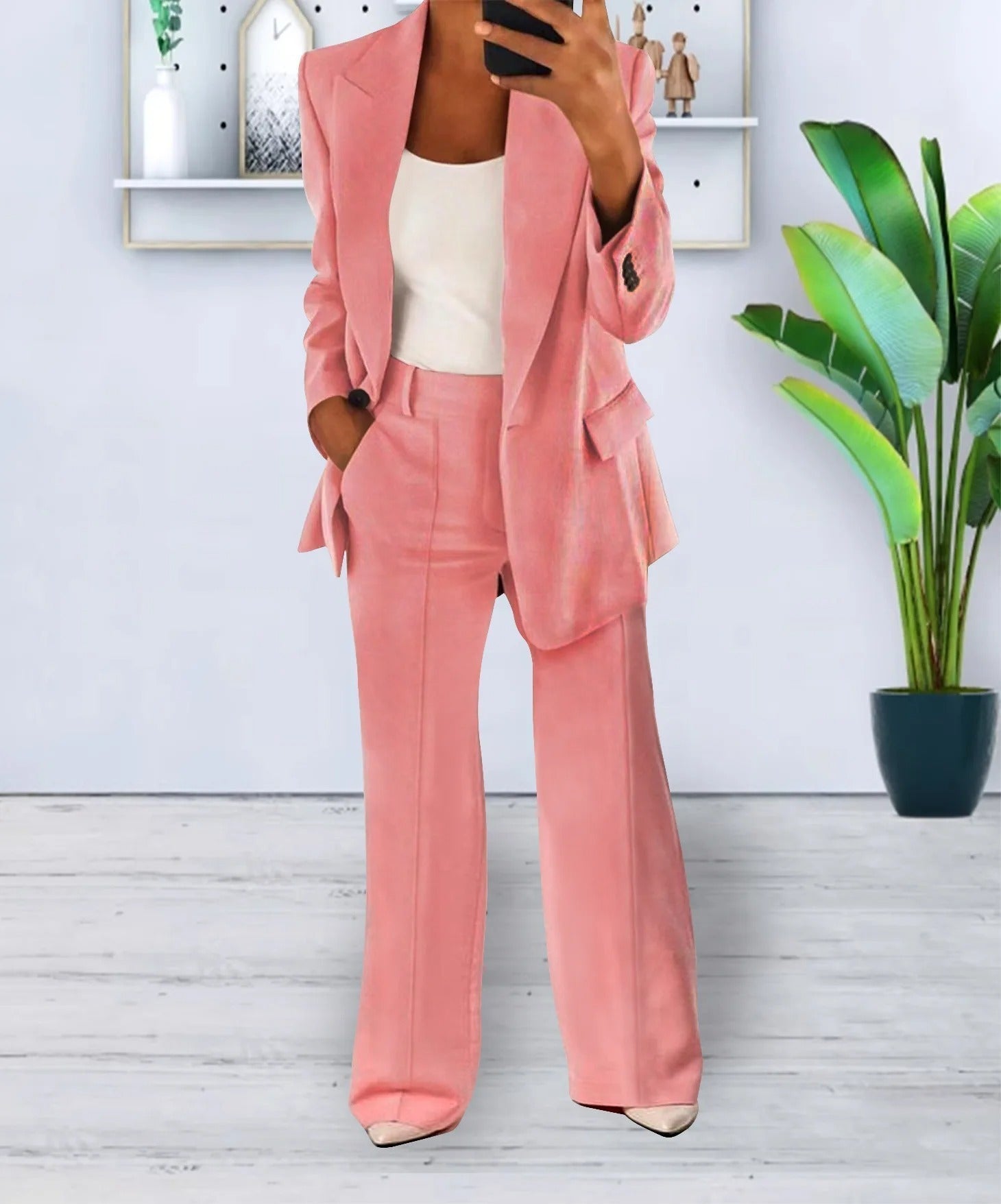 Variant image for Ensemble Tailleur Femme Blazer Surdimensionné et Pantalon Droit en Polyester Élastique - Élégance et Confort, Tailles XXS à 3XL-41