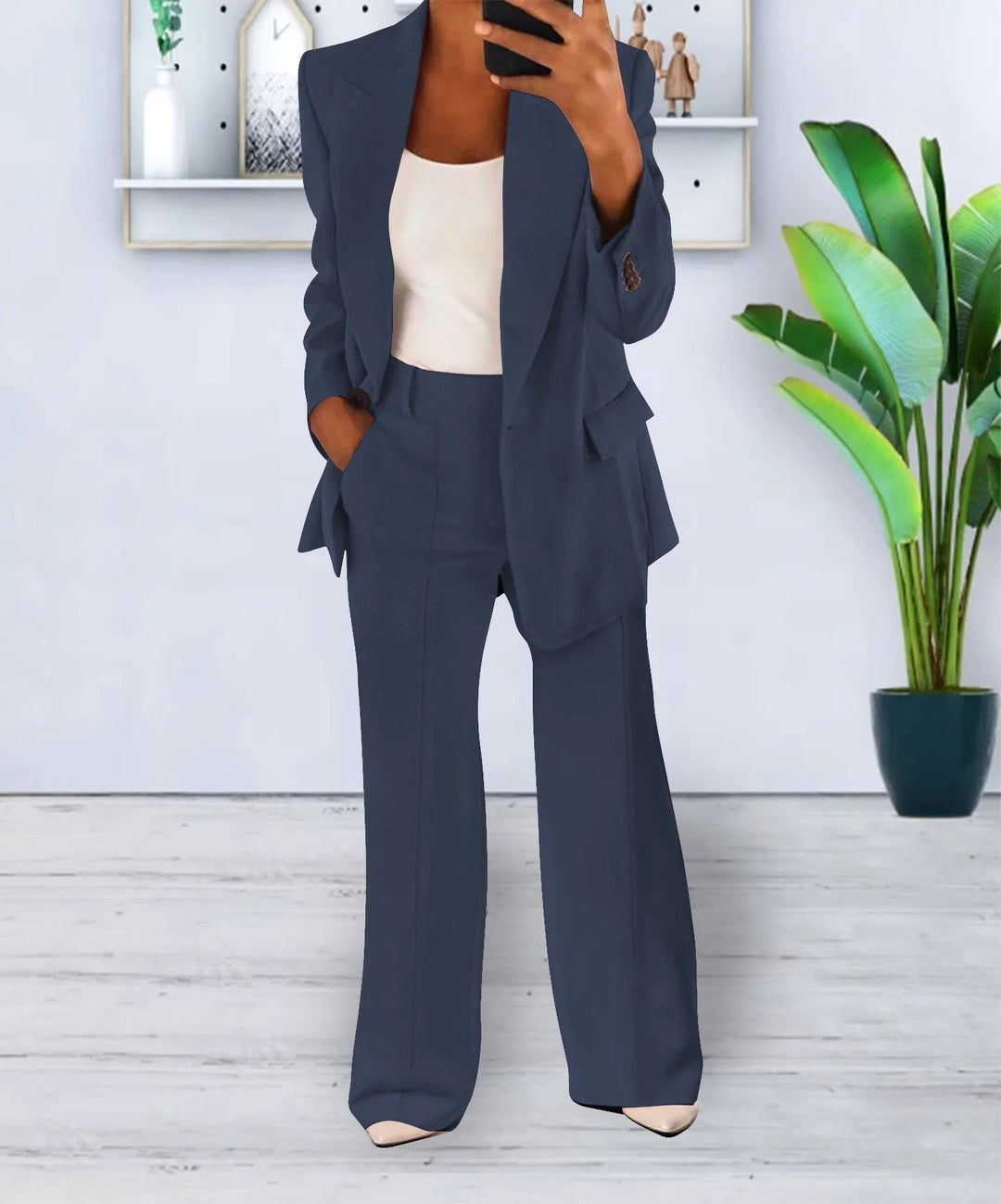 Variant image for Ensemble Tailleur Femme Blazer Surdimensionné et Pantalon Droit en Polyester Élastique - Élégance et Confort, Tailles XXS à 3XL-17
