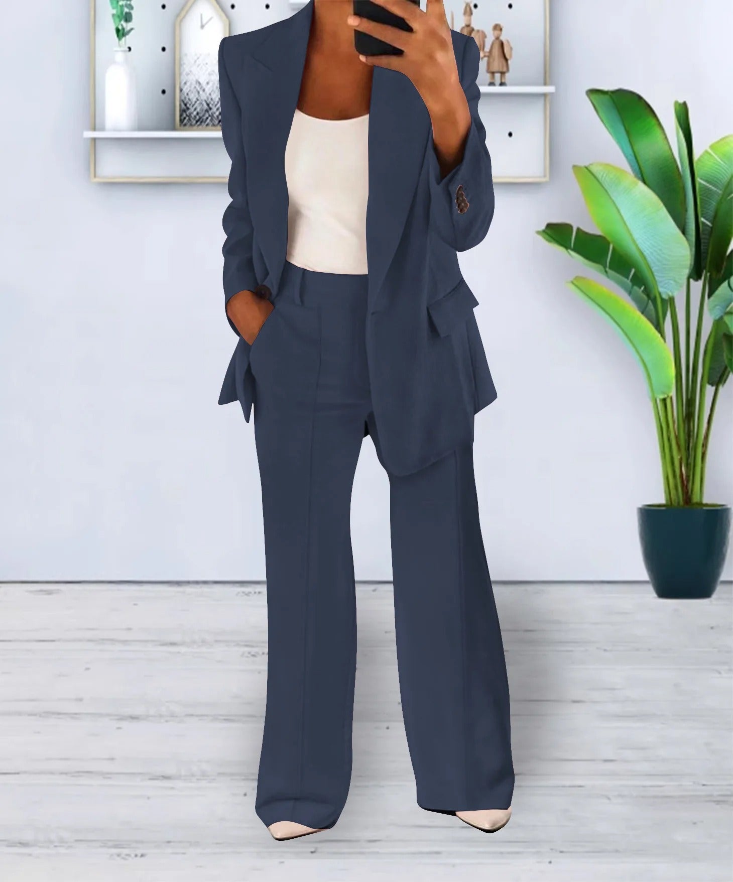 Variant image for Ensemble Tailleur Femme Blazer Surdimensionné et Pantalon Droit en Polyester Élastique - Élégance et Confort, Tailles XXS à 3XL-17