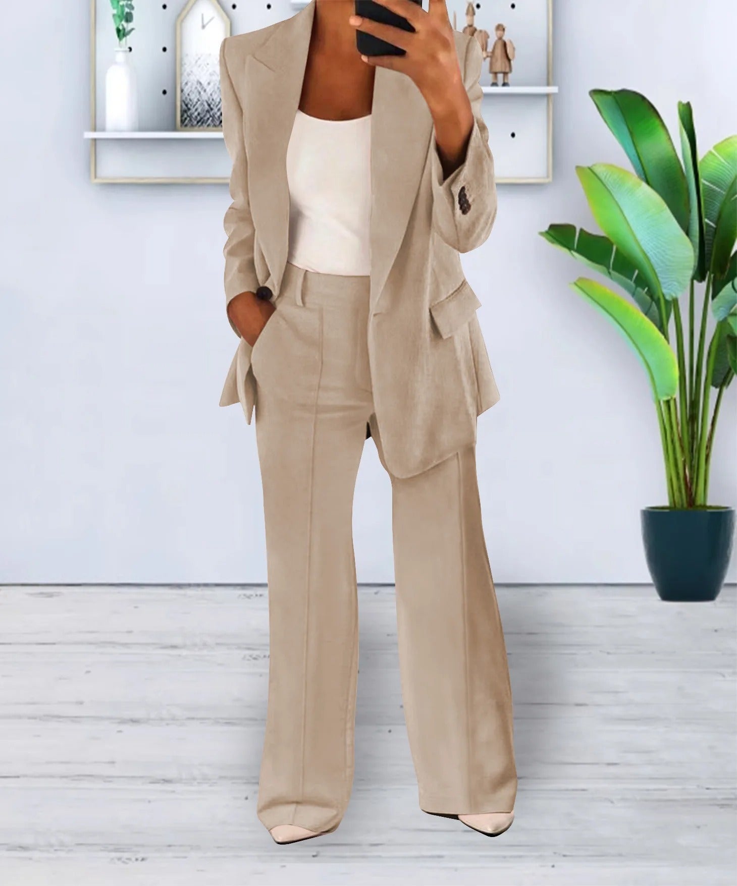 Variant image for Ensemble Tailleur Femme Blazer Surdimensionné et Pantalon Droit en Polyester Élastique - Élégance et Confort, Tailles XXS à 3XL-25