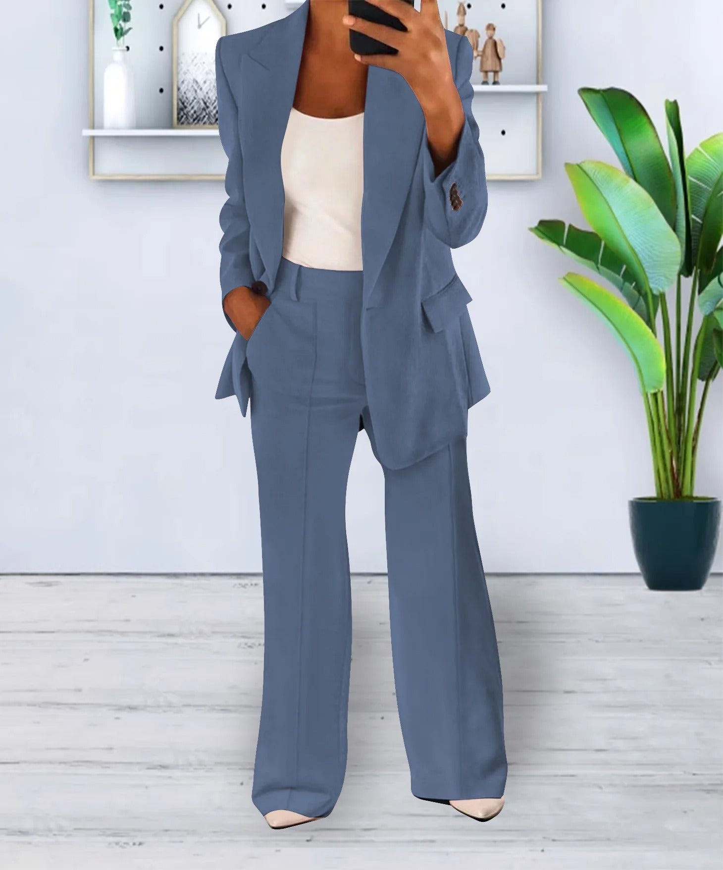 Variant image for Ensemble Tailleur Femme Blazer Surdimensionné et Pantalon Droit en Polyester Élastique - Élégance et Confort, Tailles XXS à 3XL-9